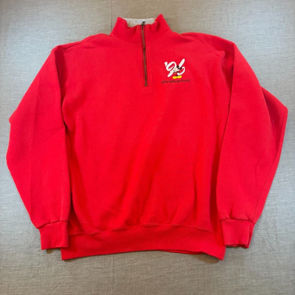 Vintage Walt Disney World '96 Disney Designs 1/4 Zip Red Pullover Med